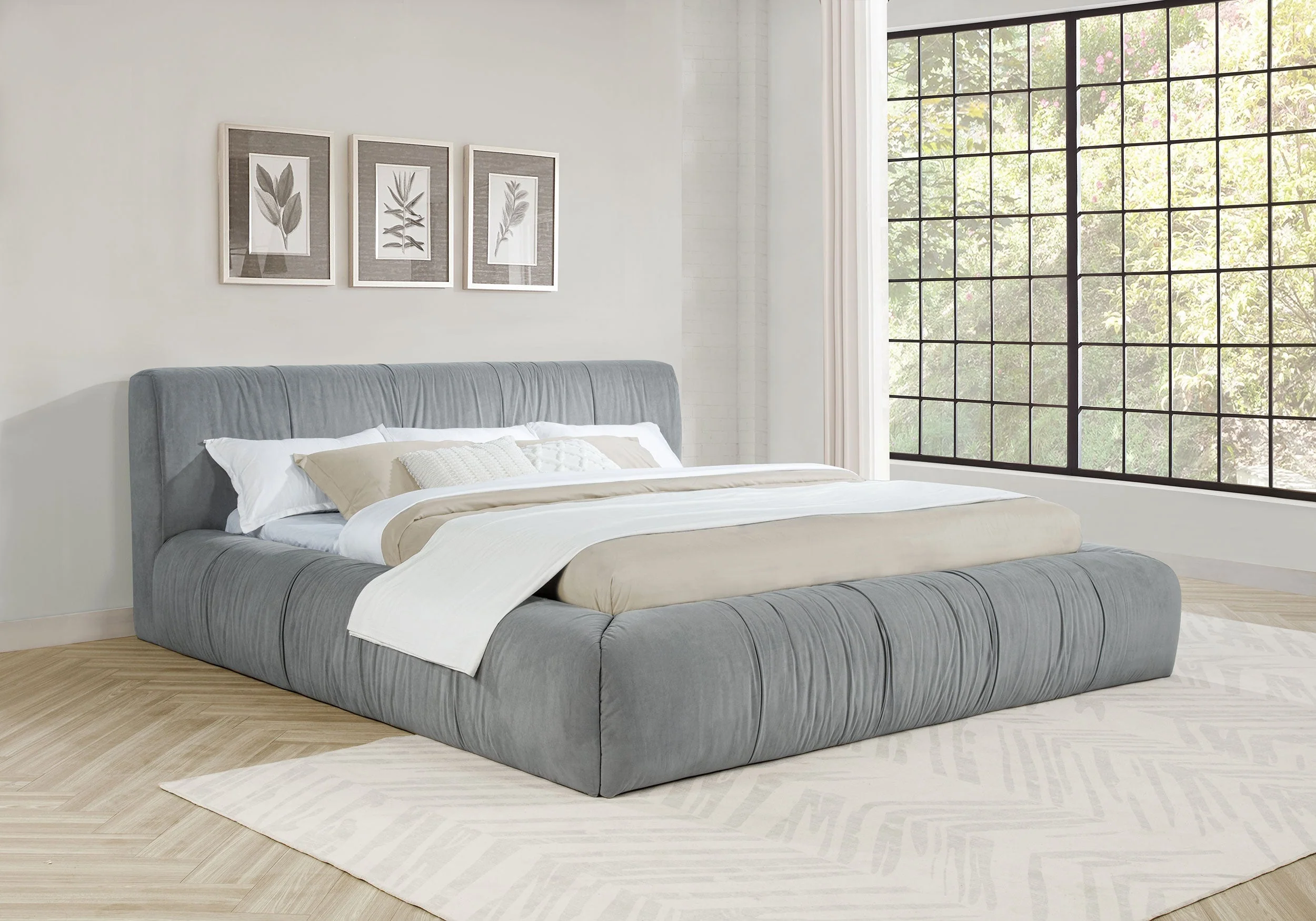 Wilshire Upholstered Platform Bed Grey - Image 8
