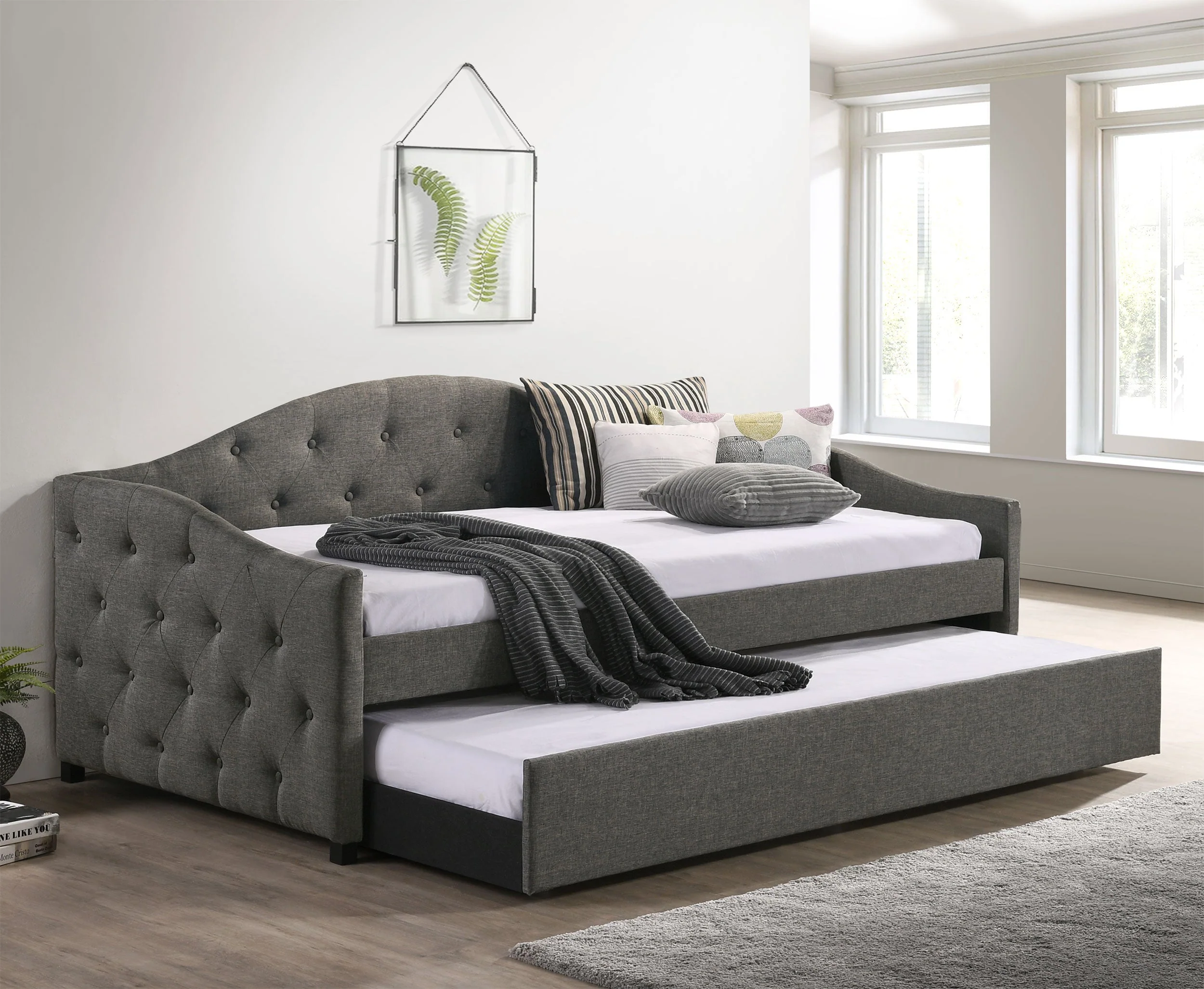 Sadie Upholstered Twin Daybed with Trundle Grey - Image 3