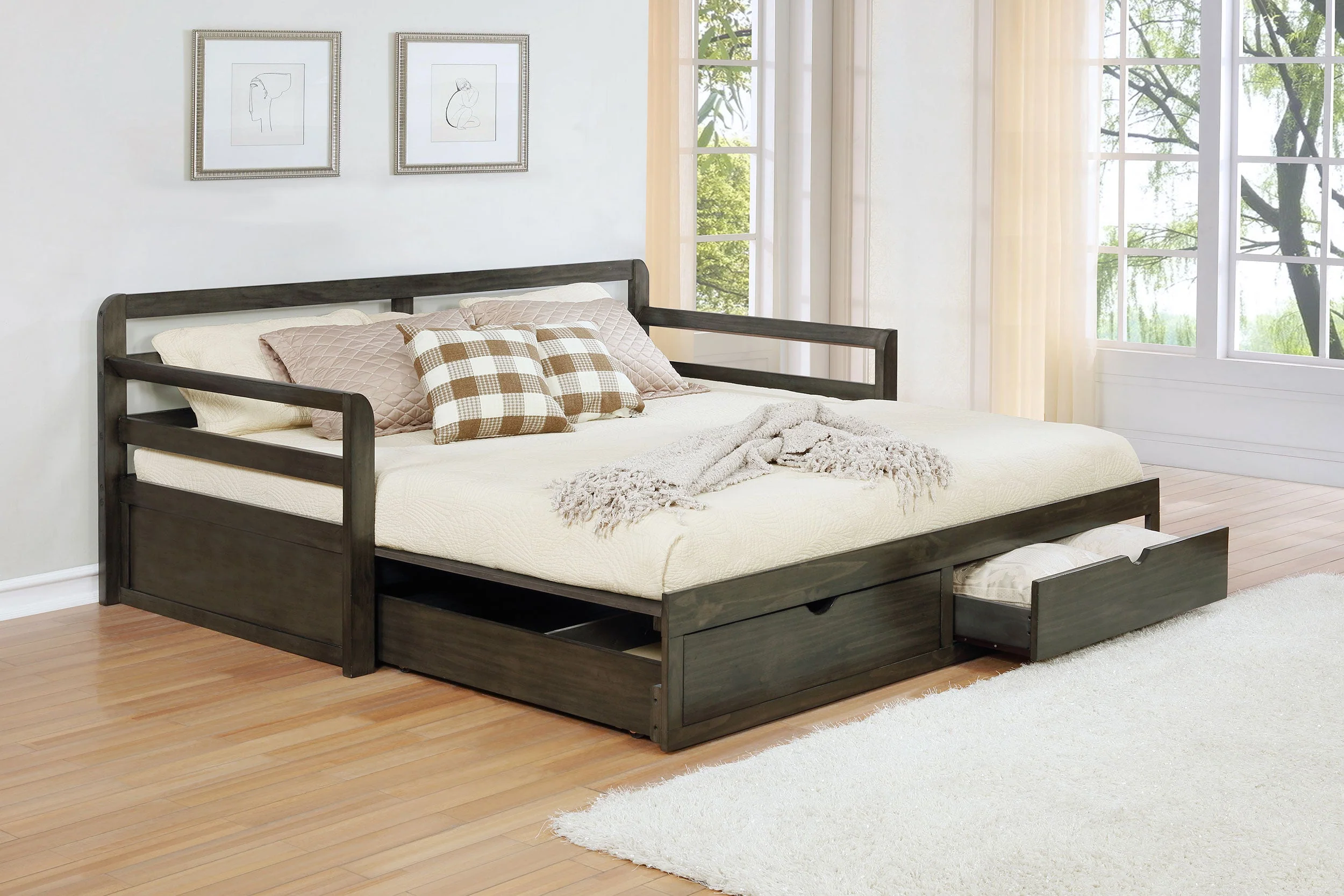 Sorrento 2-drawer Twin XL Daybed with Extension Trundle Grey - Image 4