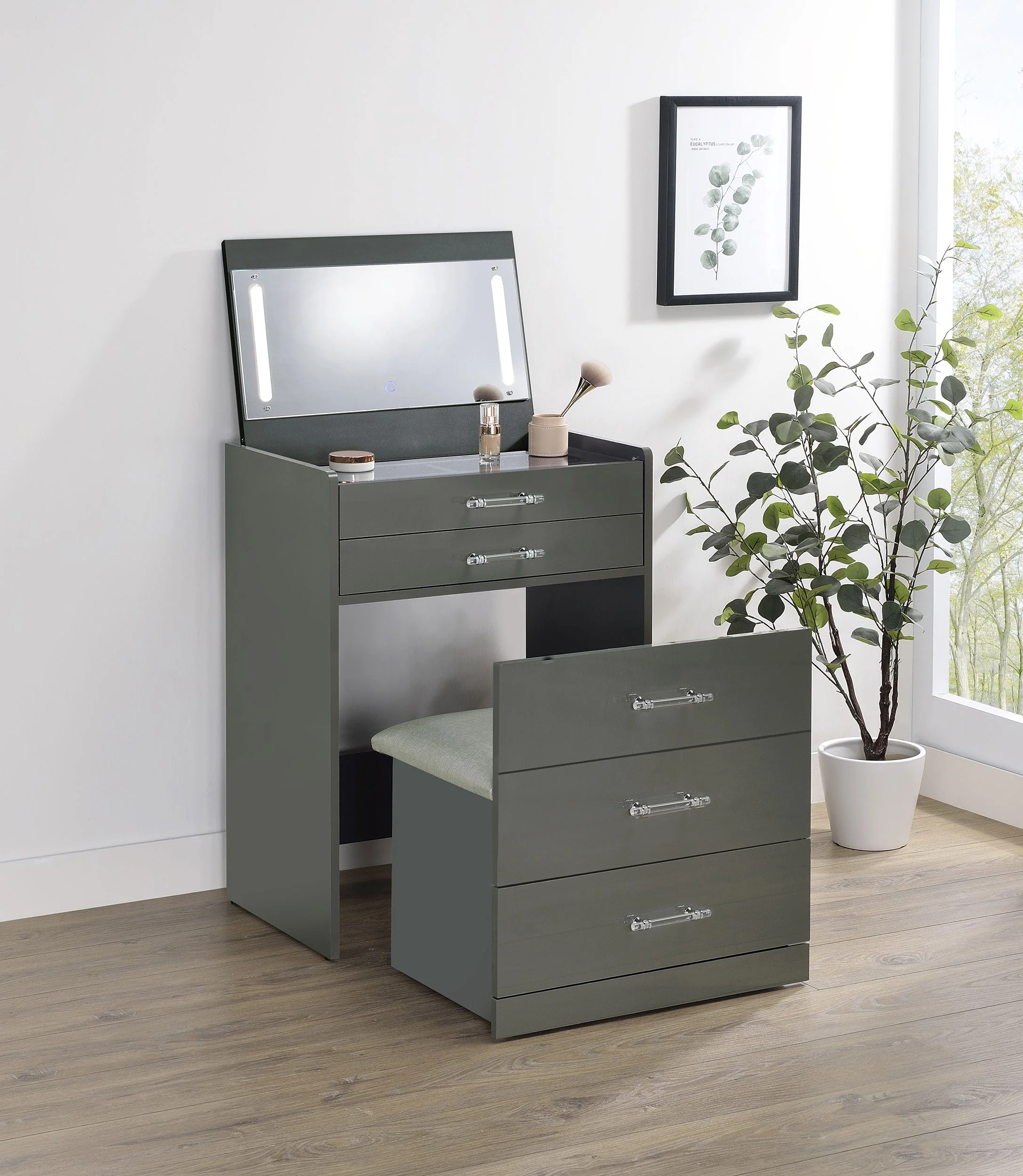 Danbury 3-drawer Makeup Vanity & Stool Set High Gloss - Image 12