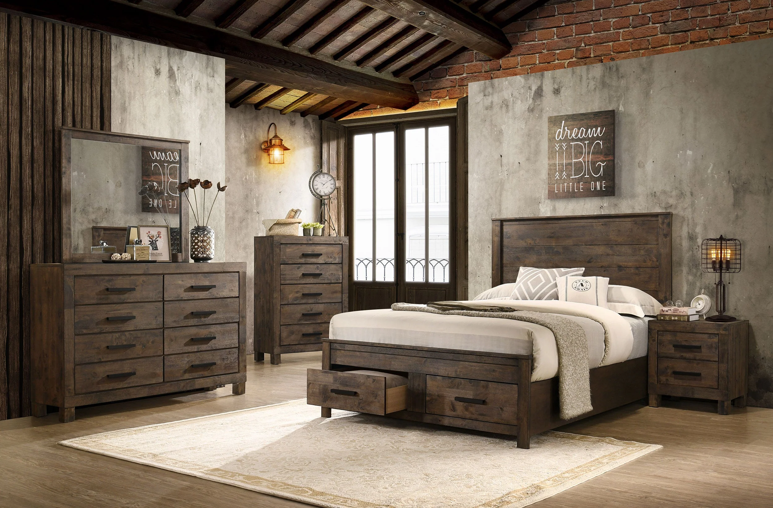 Woodmont Wood Storage Panel Bed Rustic Golden Brown - Image 28