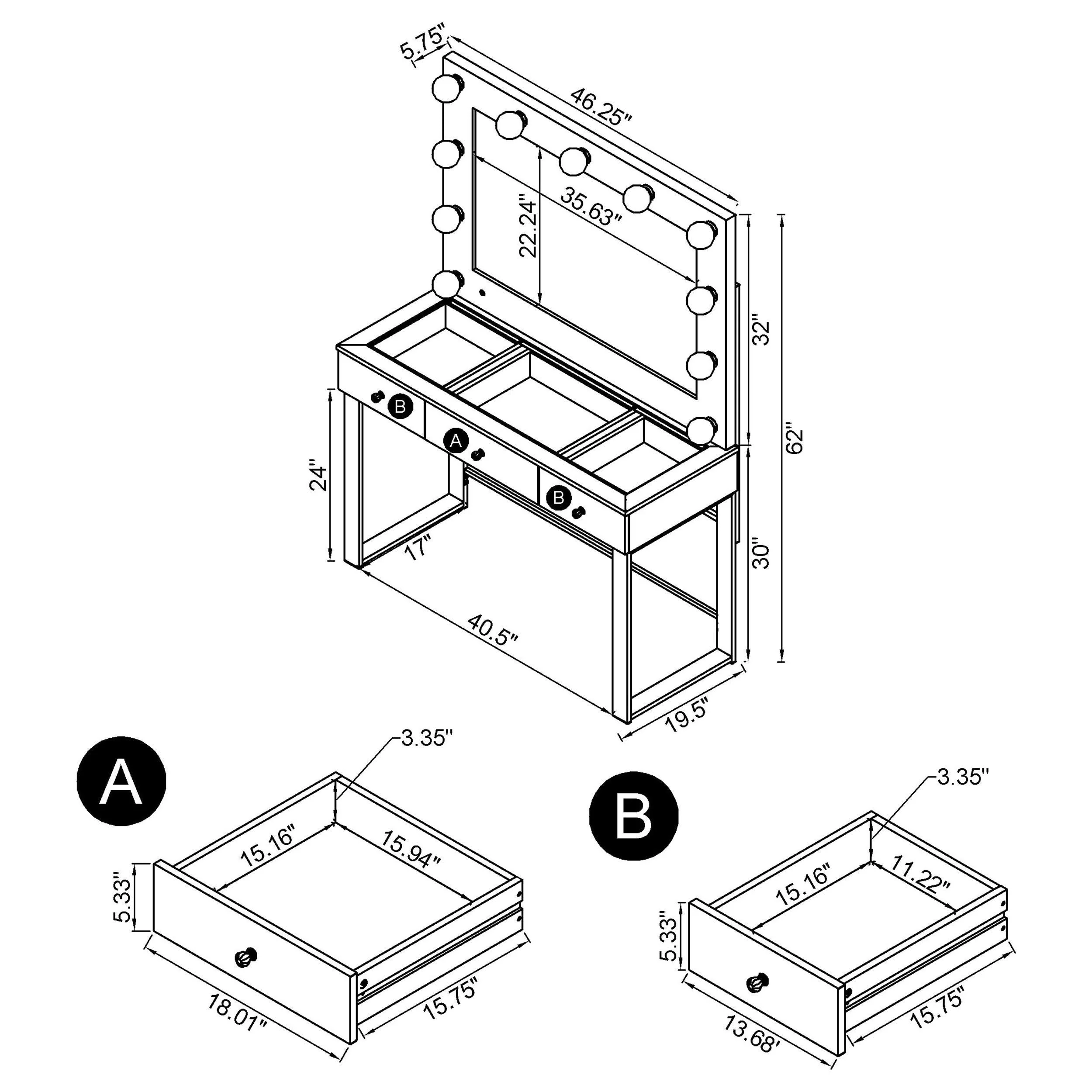 Umbridge 3-drawer Vanity Set with Lighting Chrome and White - Image 7