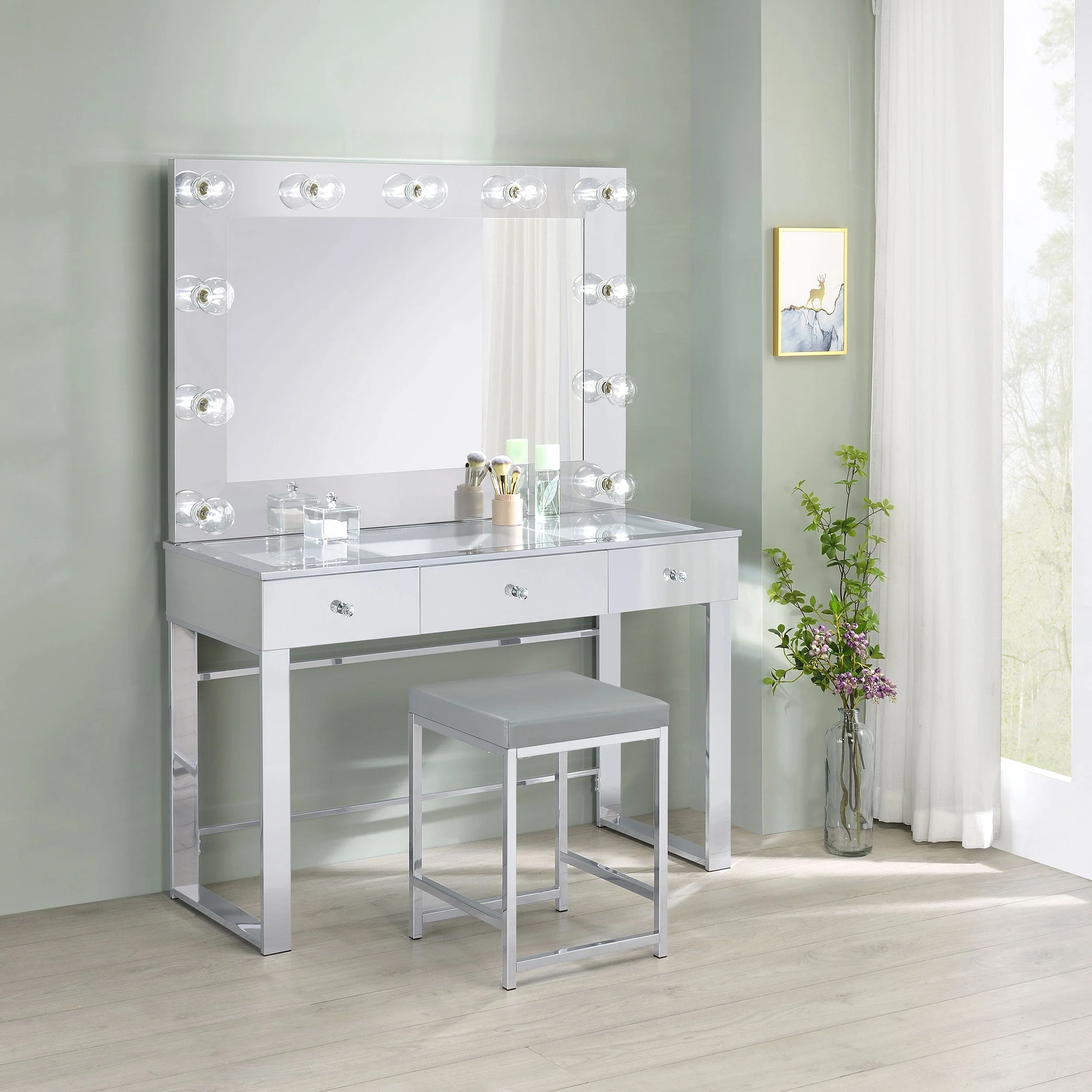 Umbridge 3-drawer Vanity Set with Lighting Chrome and White - Image 8