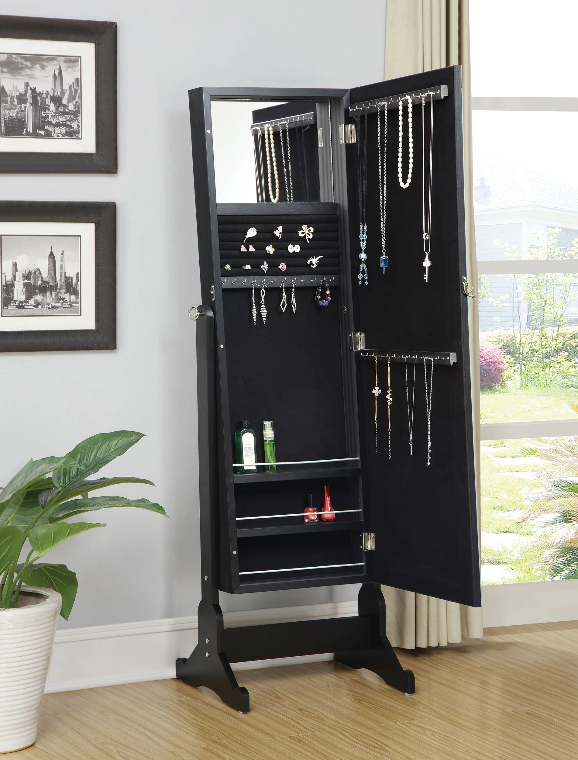 Cortez Cheval Mirror with Jewelry Storage Black - Image 4