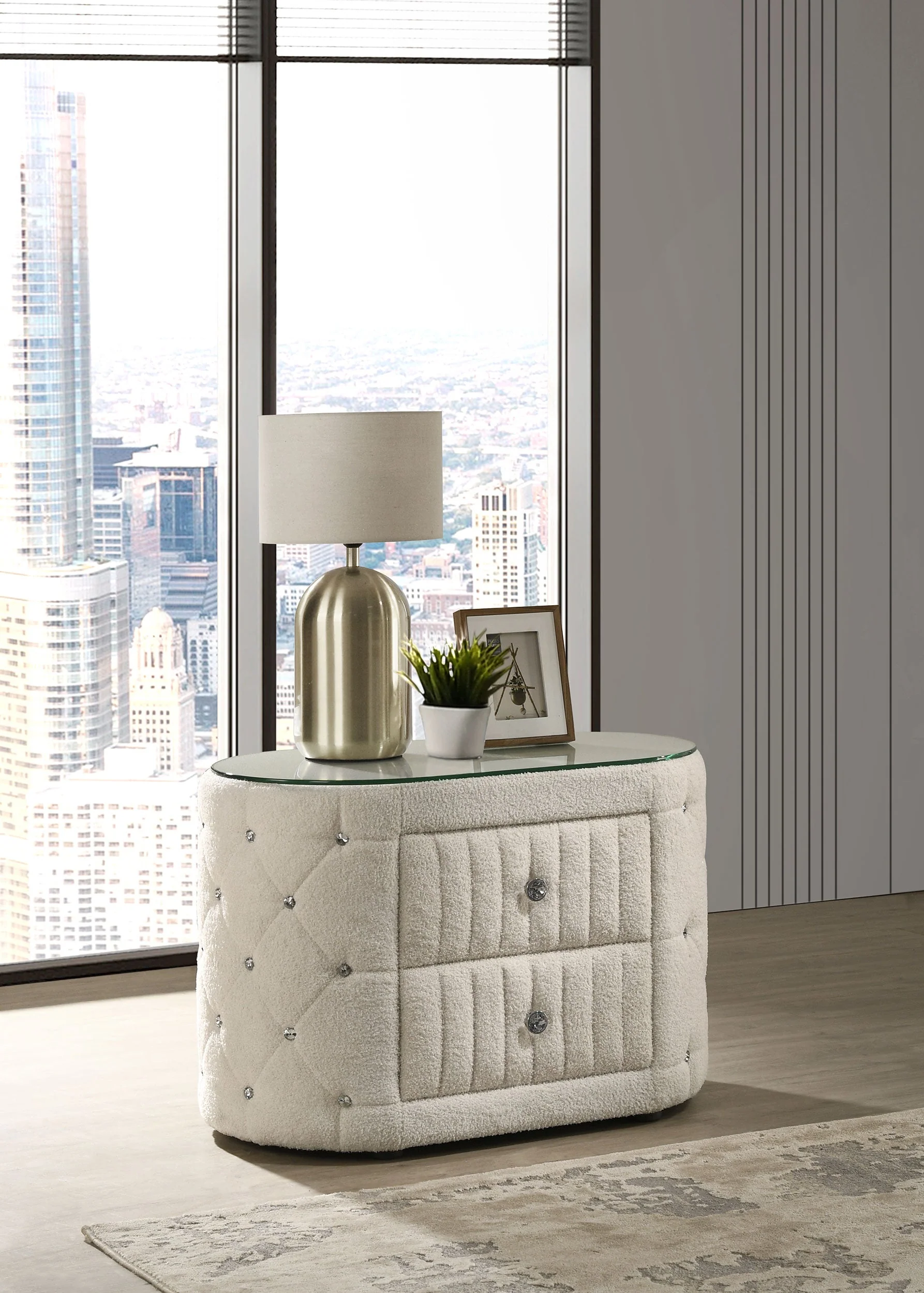 Sonya 2-drawer Upholstered Nightstand Bedside Table Ivory - Image 3