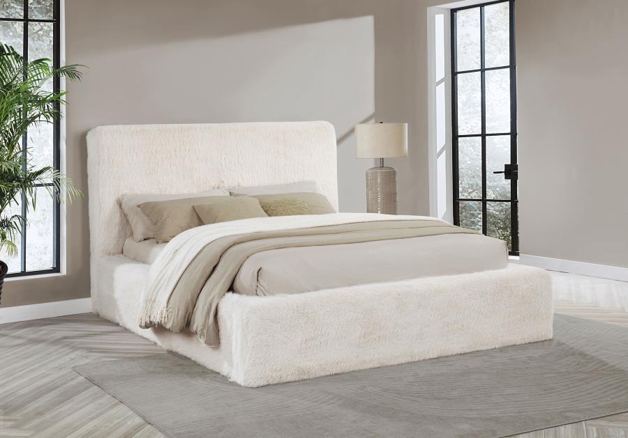 Rebecca Faux Fur Upholstered Bed Cream - Image 3