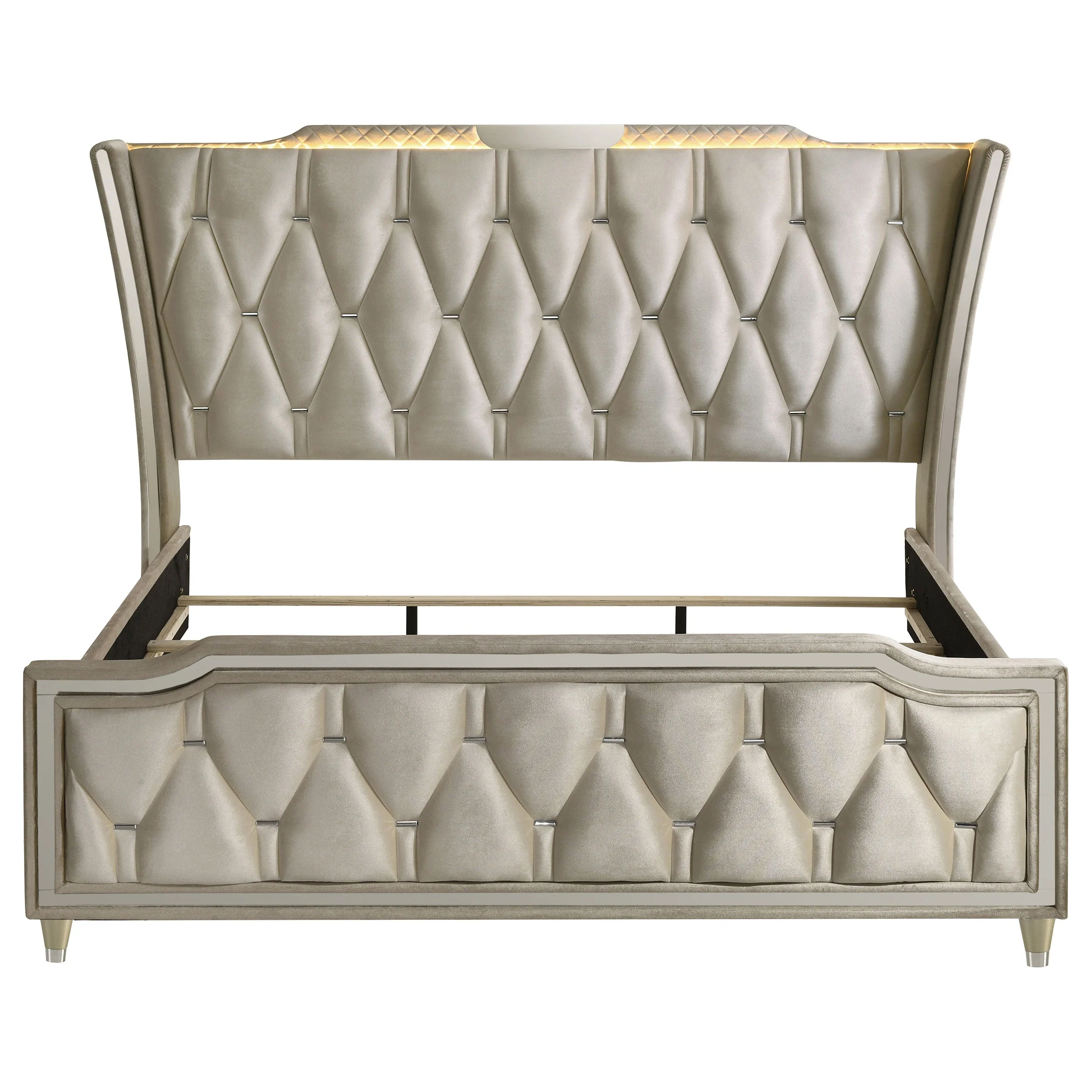 Lorient LED Upholstered Wingback Bed Ivory and Camel - Image 10