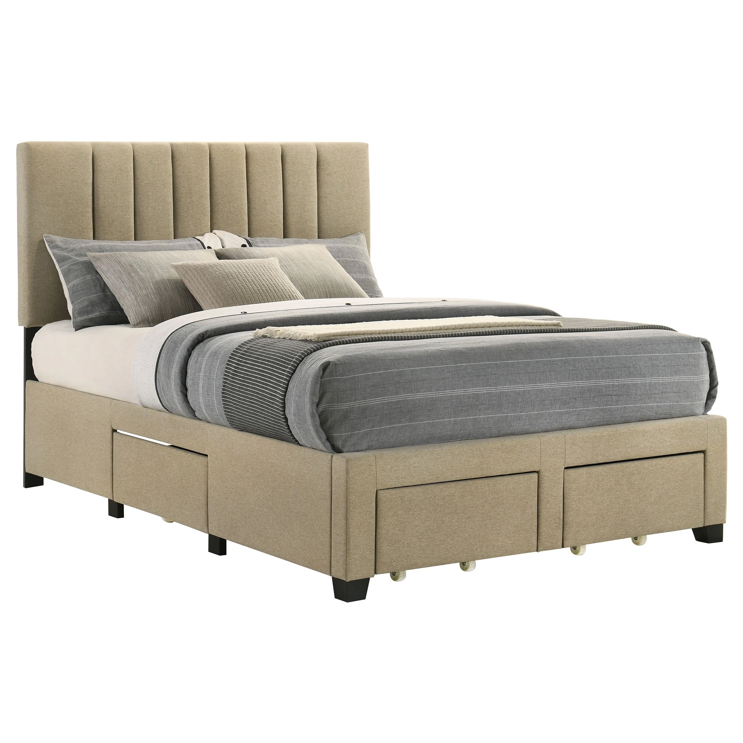 Wheatland 4-drawer Upholstered Storage Bed Light Brown - Image 18