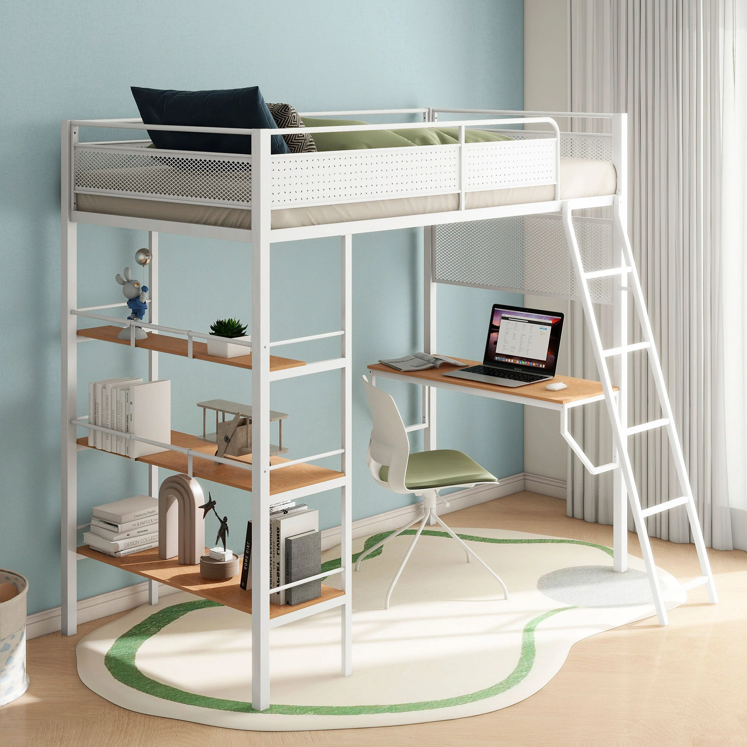 Campus 3-shelf Metal Twin Workstation Loft Bed Matte - Image 6
