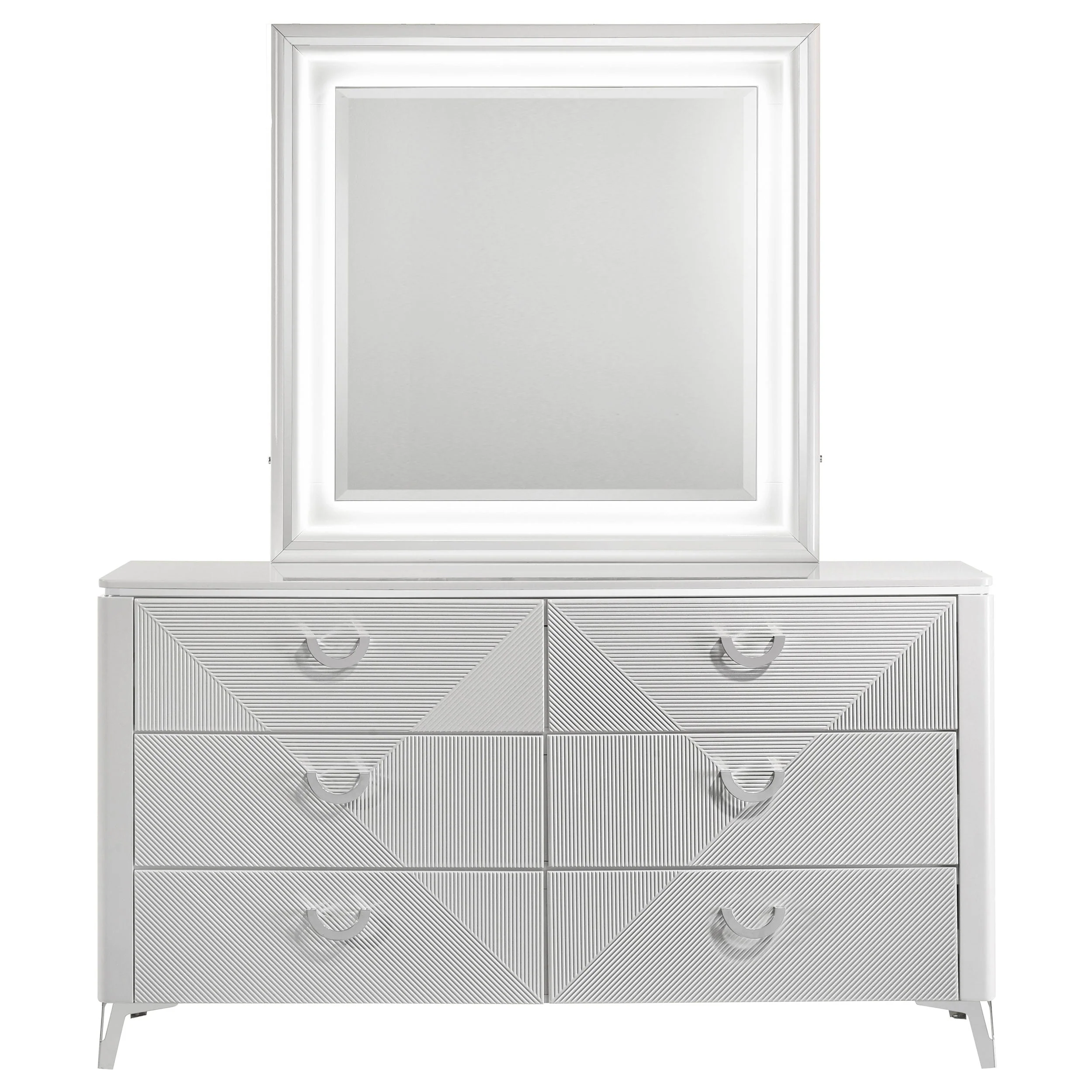 Cassia 6-drawer Dresser Cabinet with Mirror White High Gloss - Image 4