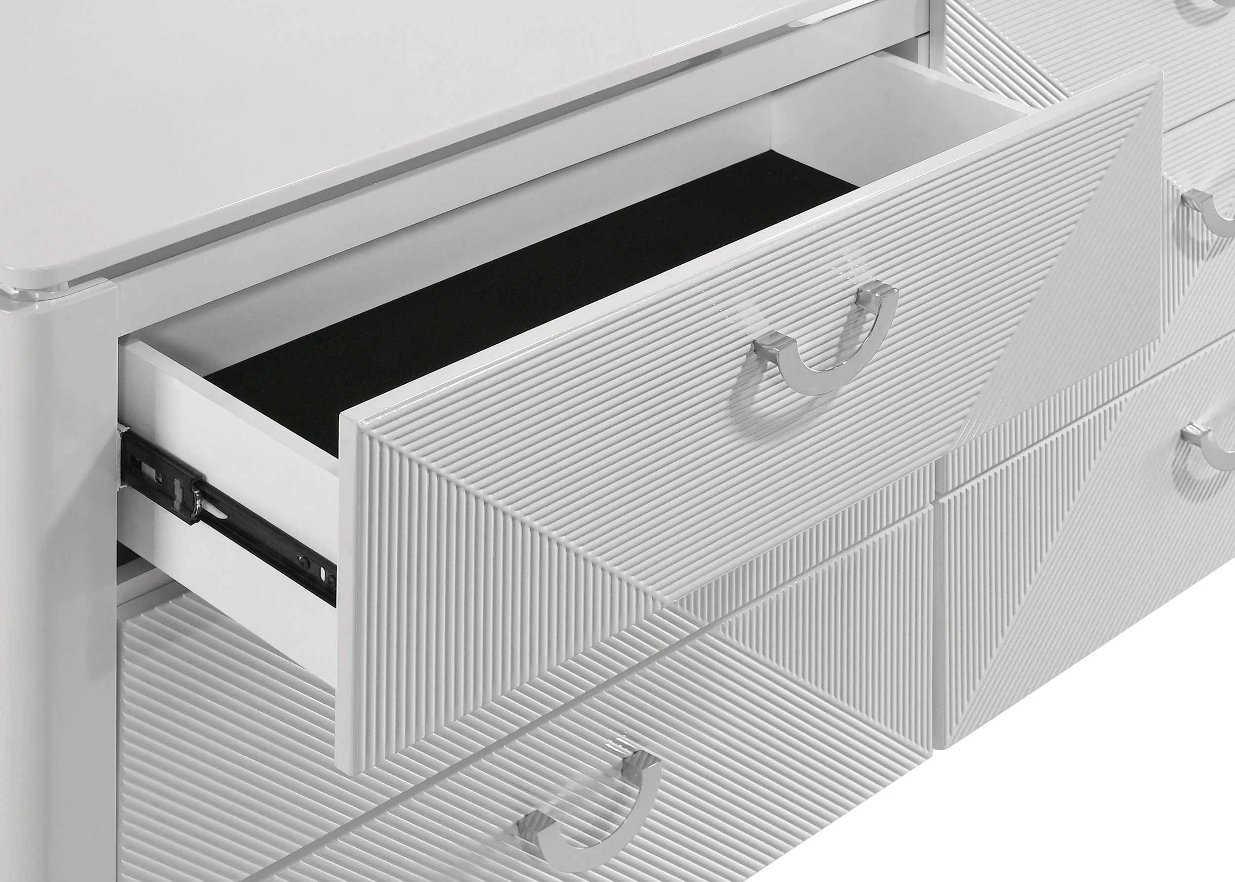 Cassia 6-drawer Dresser Cabinet with Mirror White High Gloss - Image 8
