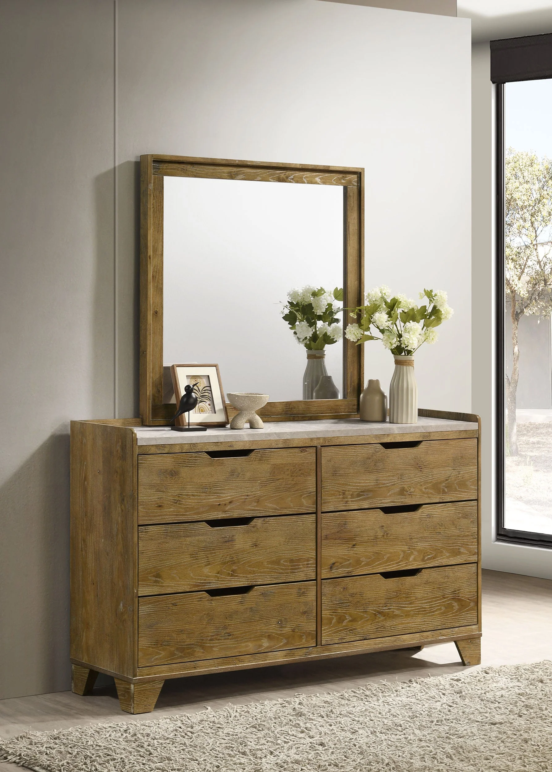 Henderson 6-drawer Bedroom Dresser with Mirror Medium Oak - Image 3
