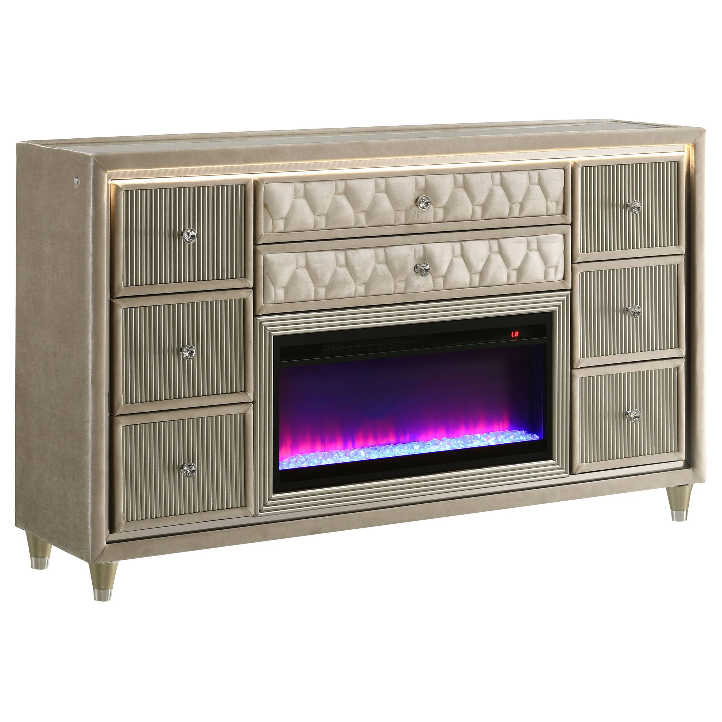 Lorient 8-drawer LED Bedroom Flame Box Dresser Ivory Camel - Image 2