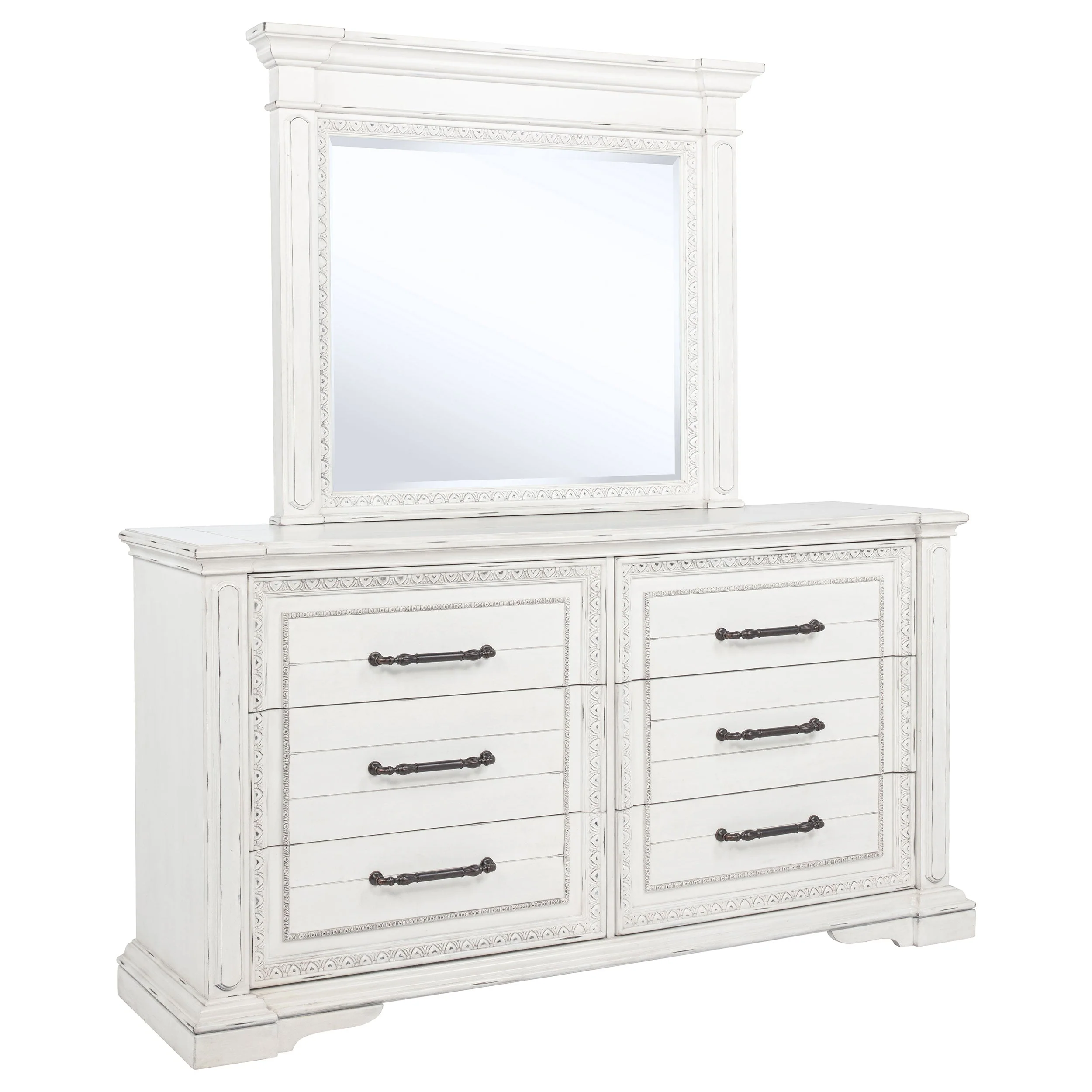 McKinney 6-drawer Bedroom Dresser with Mirror Vintage White - Image 2