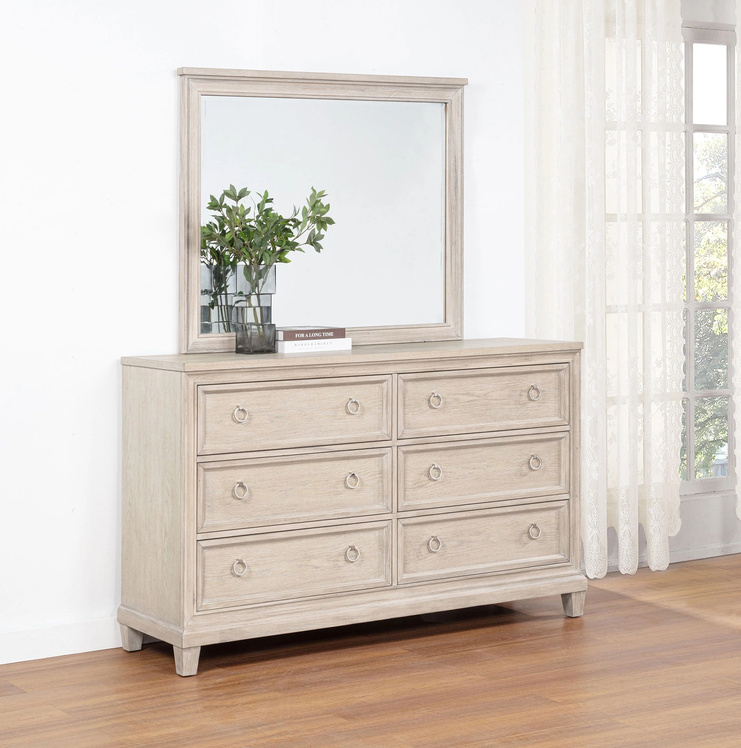 Pembroke 6-drawer Bedroom Dresser with Mirror Washed Oak - Image 3