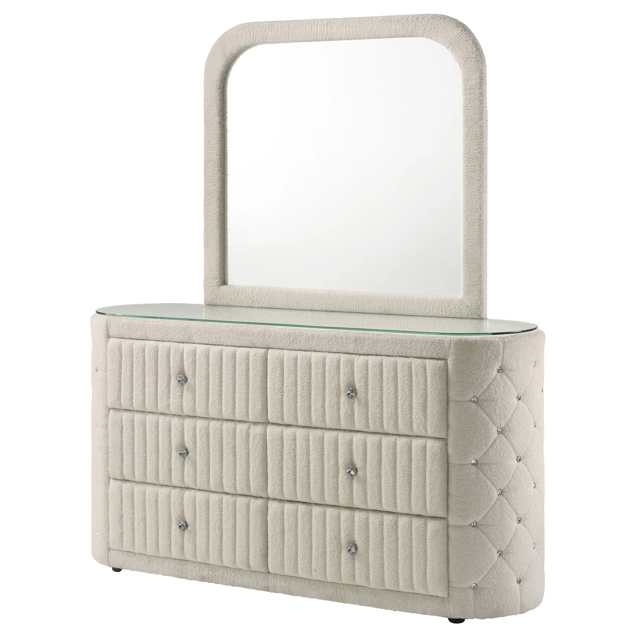 Sonya 6-drawer Upholstered Bedroom Dresser with Mirror Ivory - Image 5