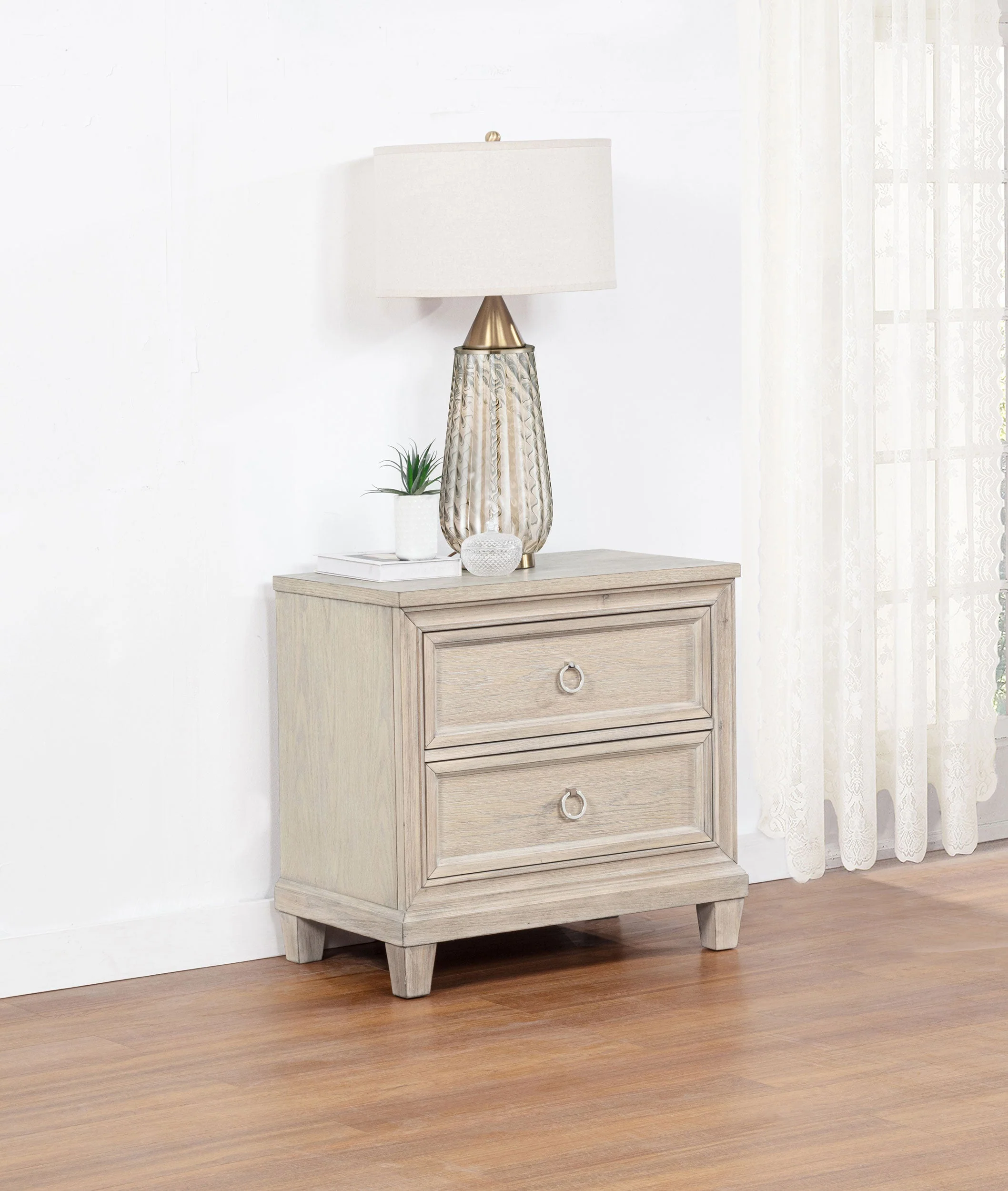 Pembroke 2-drawer Nightstand Bedside Table Washed Oak - Image 3