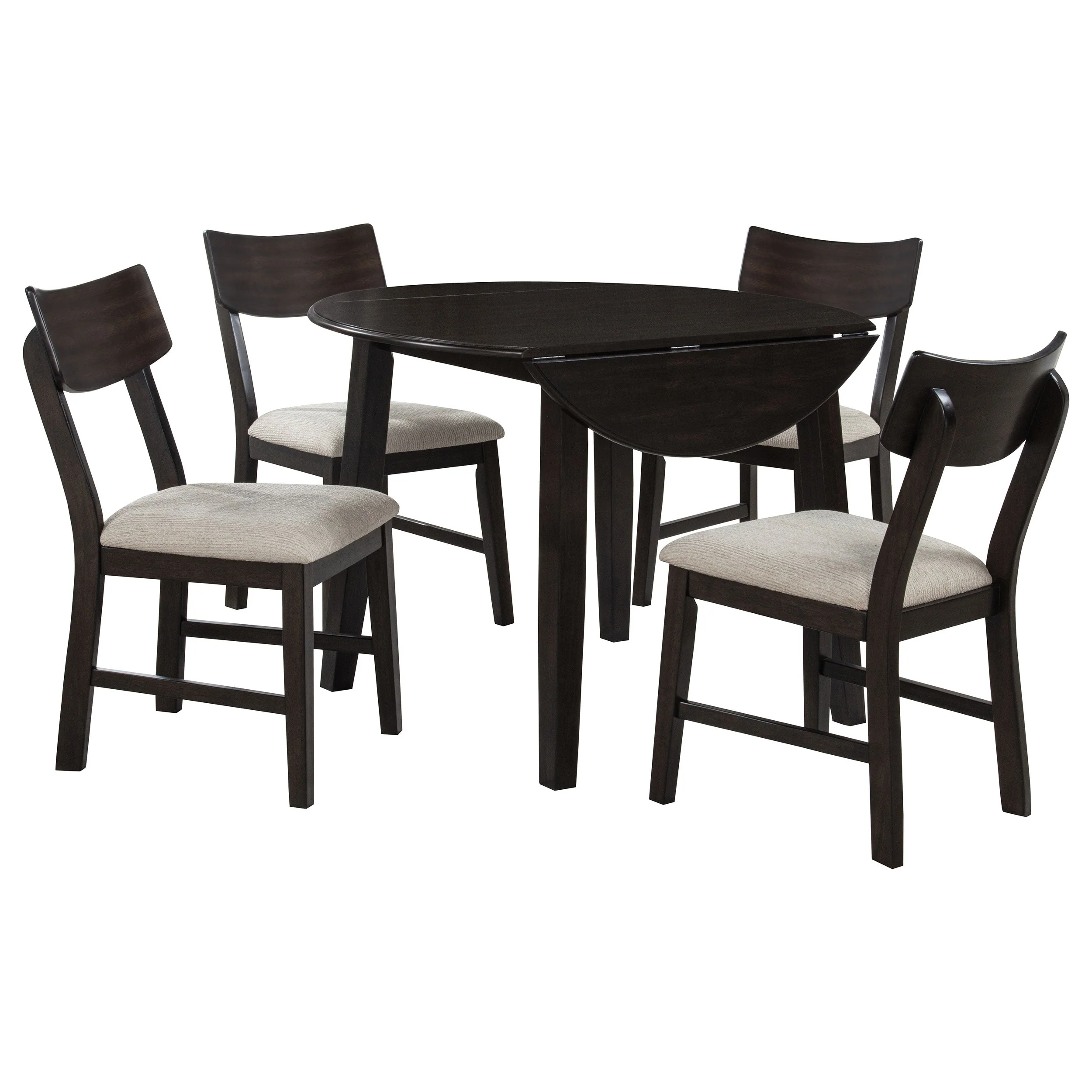 Catley 5-piece Round Drop Leaf Dining Table Set Dark Coffee - Image 5