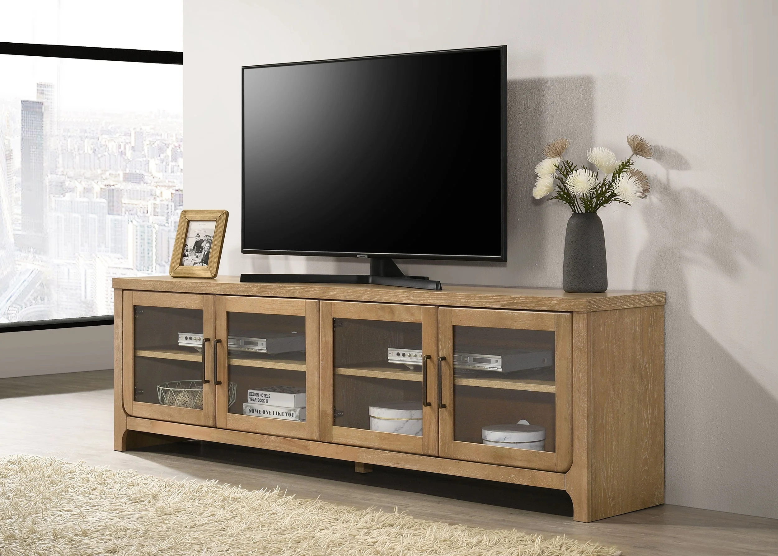 Brenham 79-inch 4-door TV Stand Media Console Washed Oak - Image 3