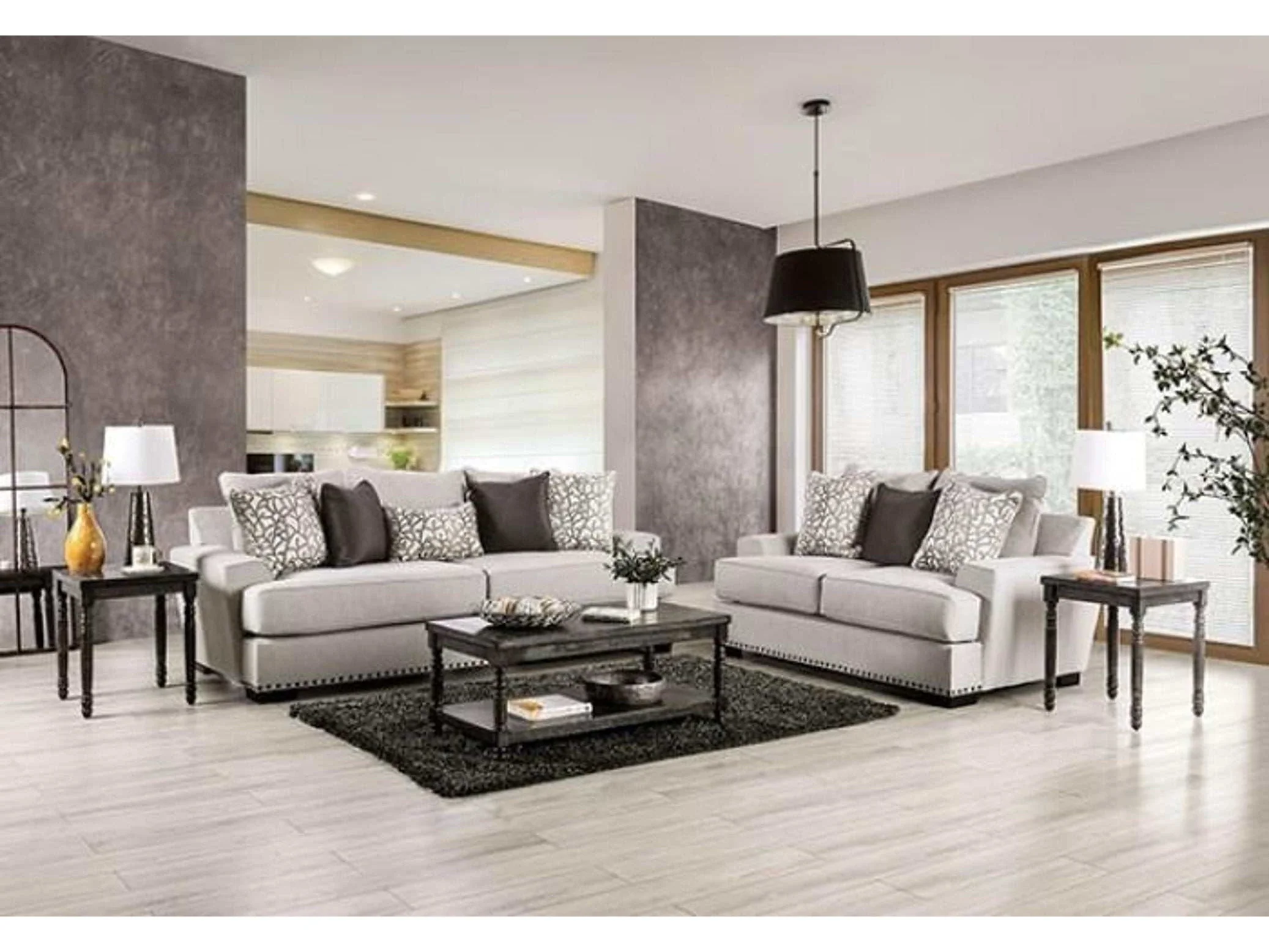 Picotee Light Gray & Charcoal 2pc Living Room Set