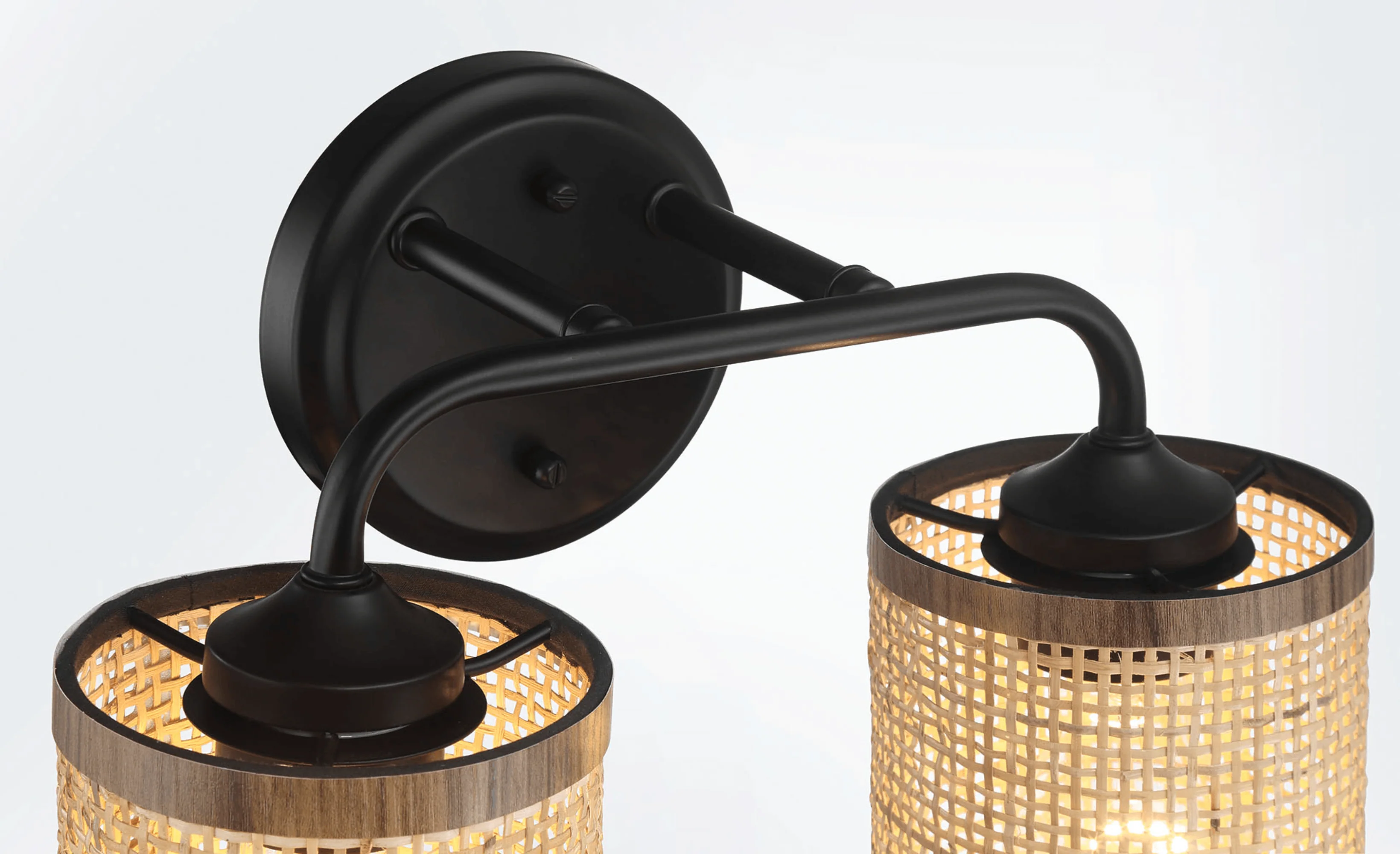 Quell Double Light Vanity With Natural Rattan Shade Wall Lamp - Image 5