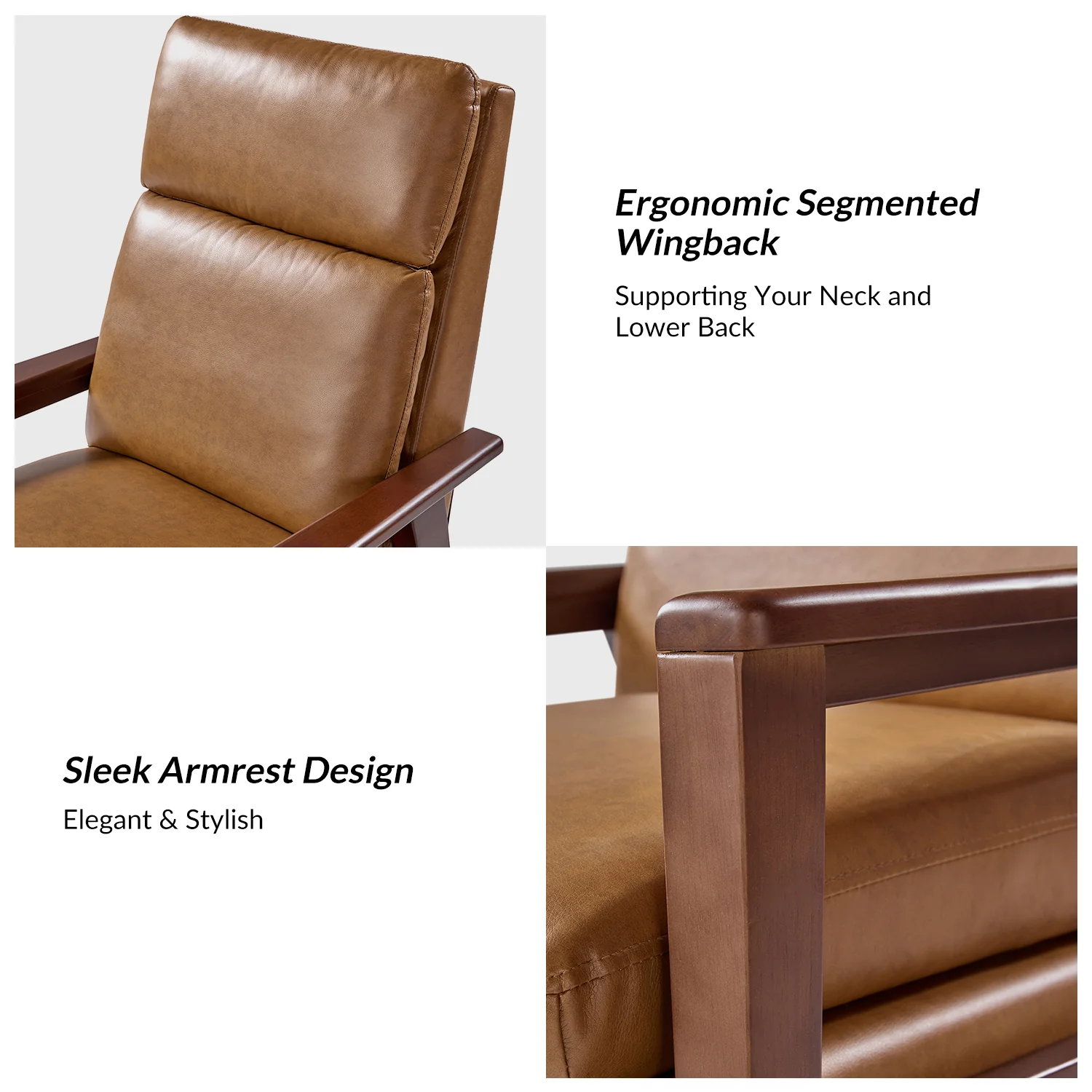 Patrick Vegan Leather Solid Wood Recliner in Camel - Image 6
