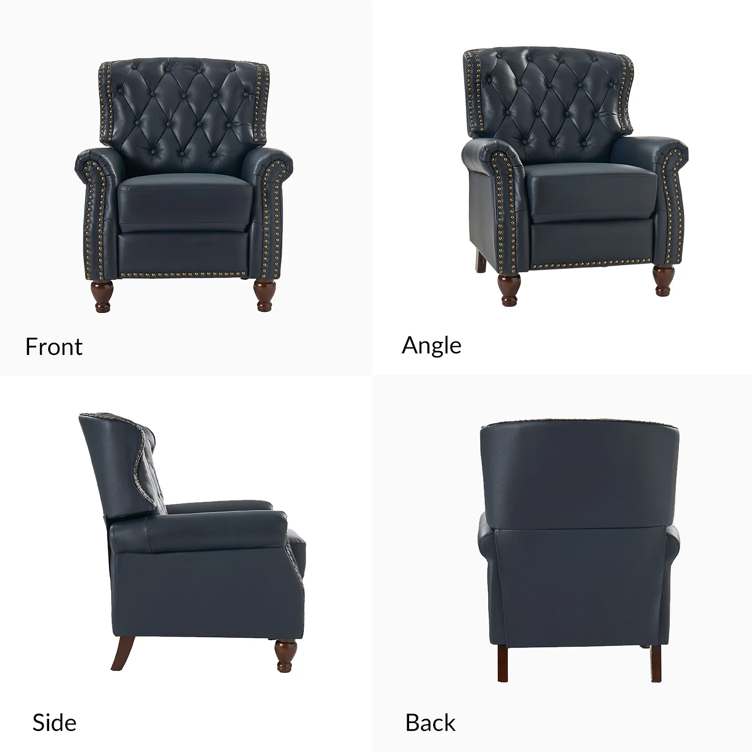 Abraham Genuine Leather Recliner in Navy - Image 3