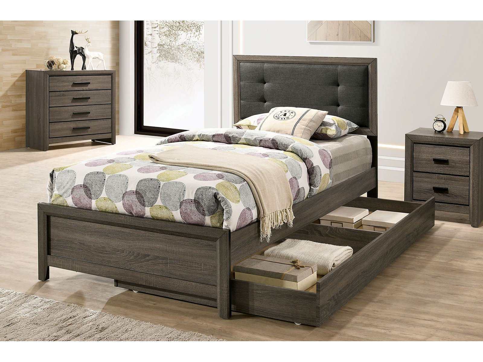 Roanne Gray & Charcoal Twin Bed