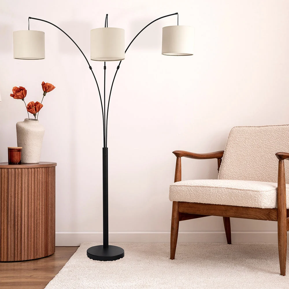 Royal 3-Arm Metal Arc Floor Lamp, Oil Rubbed Bonze with Linen Shade, 4 way Rotary Switch - Image 3