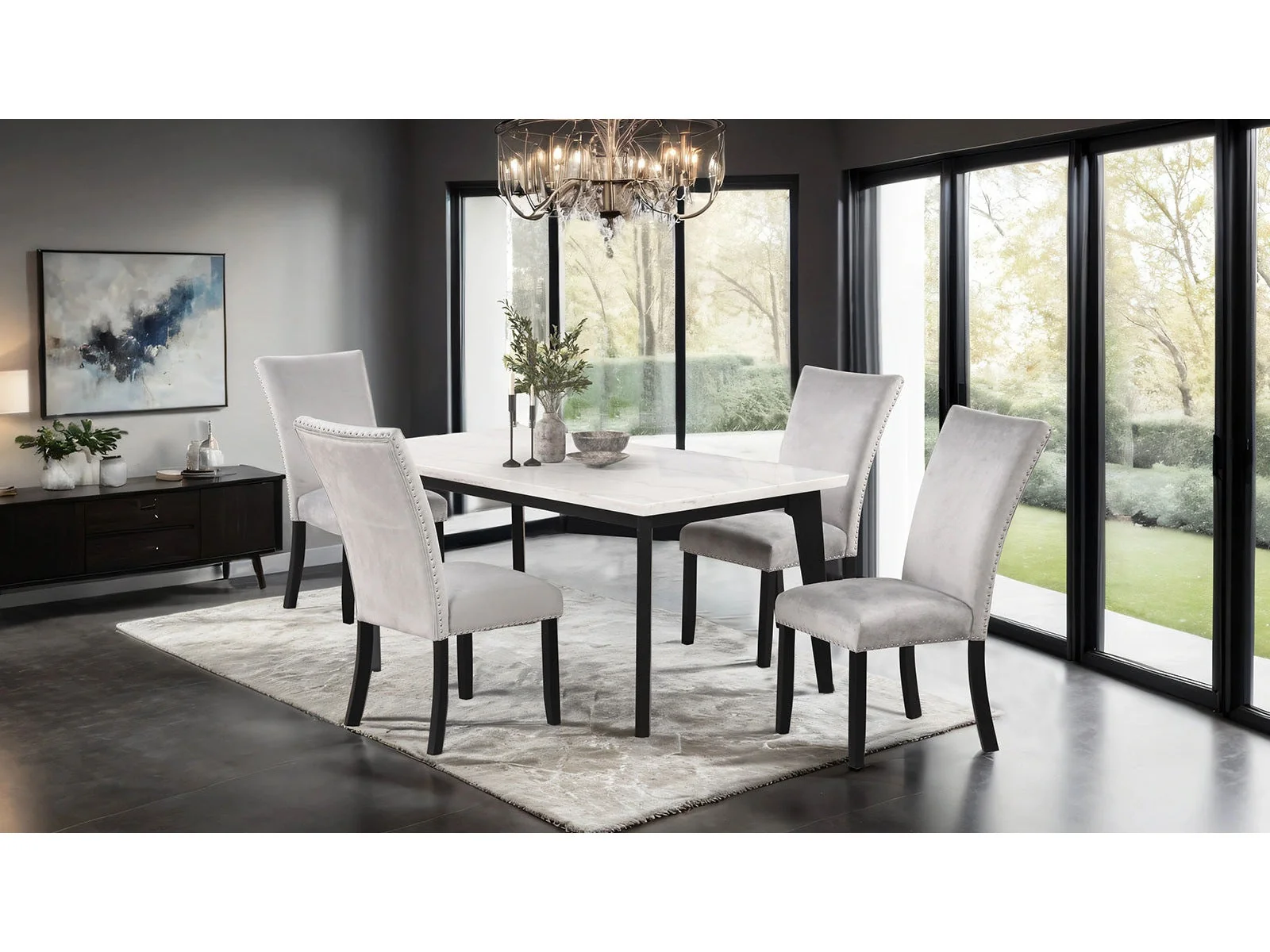 Sabro Black/White Rectangular 7 Piece Dining Set