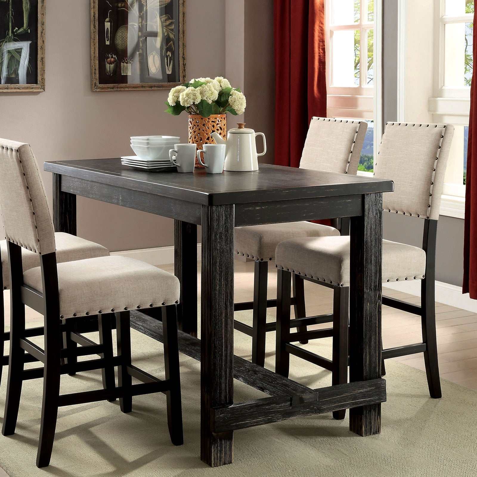 Sania Antique Black & Beige Counter Ht. Chair (Set of2) - Image 4