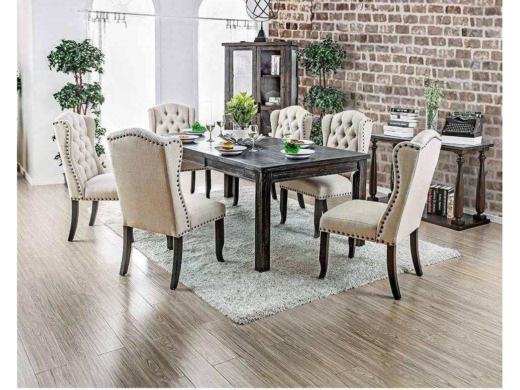 Sania III Black & Beige Dining Room Set / 7pc