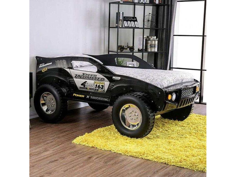 Speed Jump Black Off-Road Twin Car Bed w/ LED Headlights - Image 3