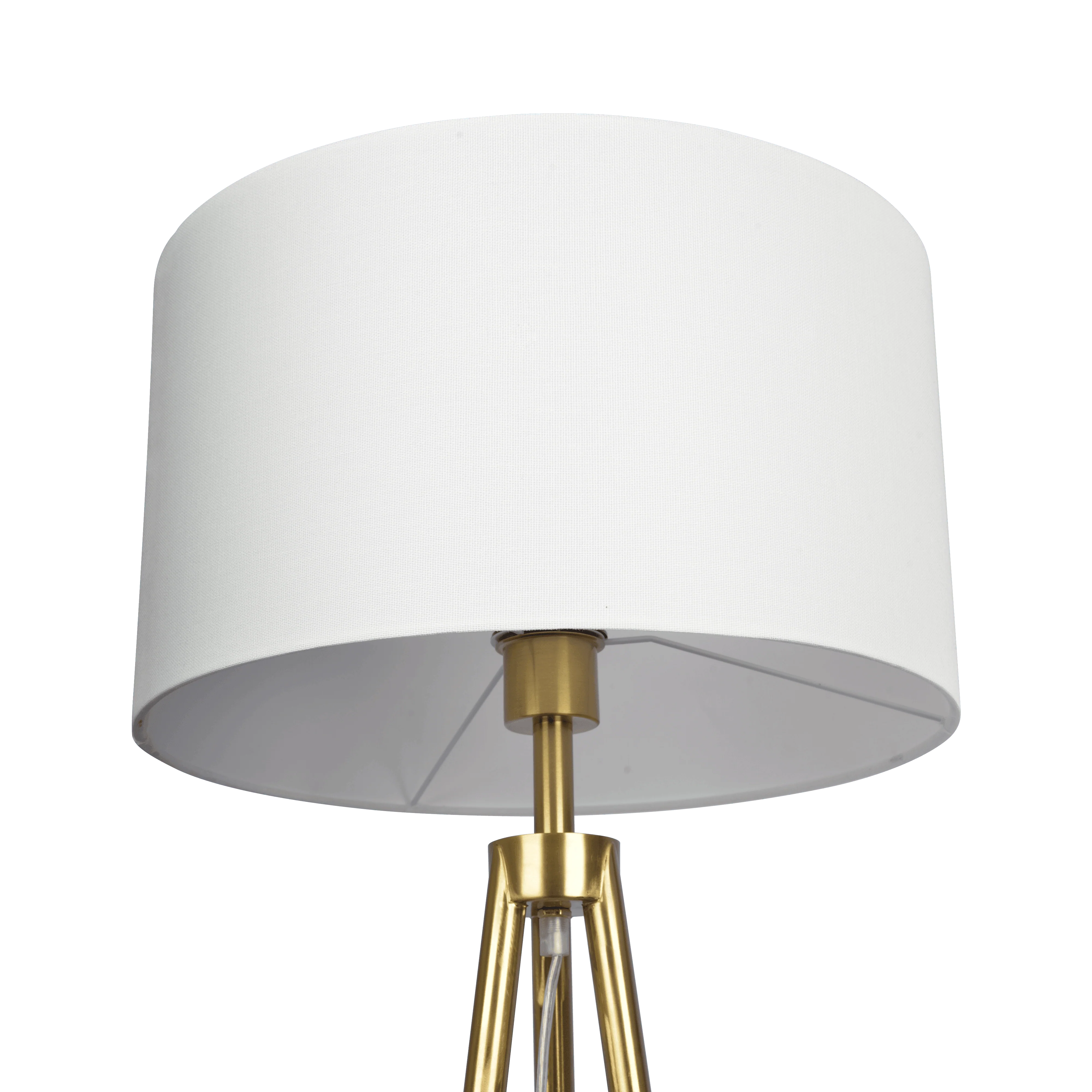 Sway Brassed Gold Floor Lamp with On/Off Switch Triple Legs White Fabric Shade - Image 3