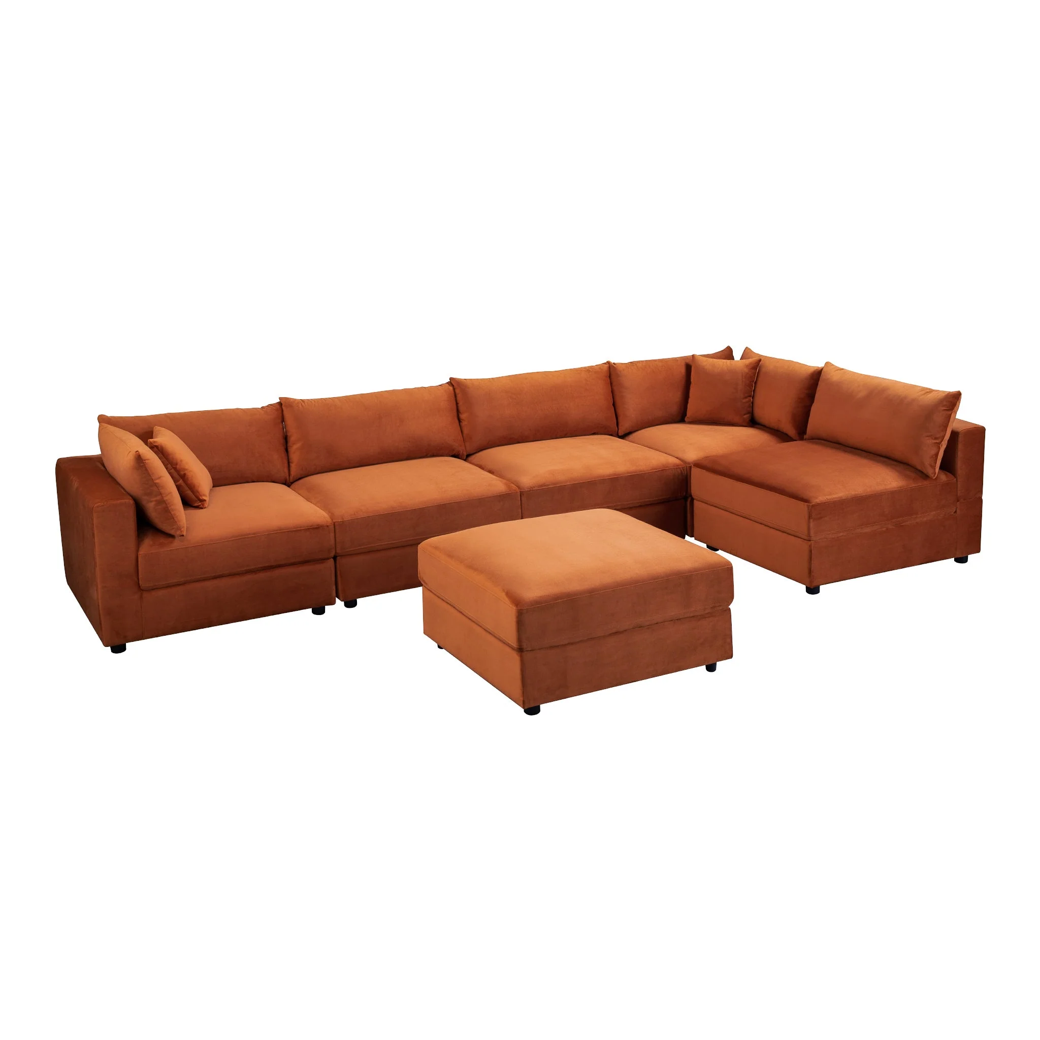 Uptown Burnt Orange Velvet Modular Sofa - Image 4