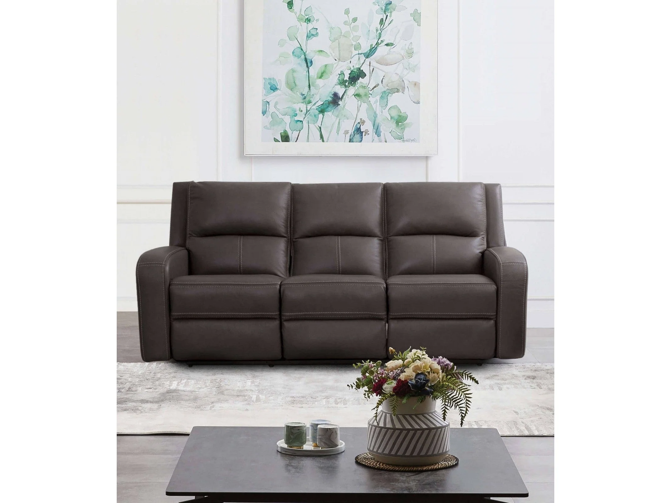 Vasilios Gray Leatherette Power Reclining Sofa