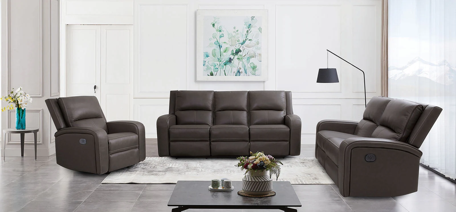 Vasilios Gray Leatherette Power Reclining Sofa - Image 3