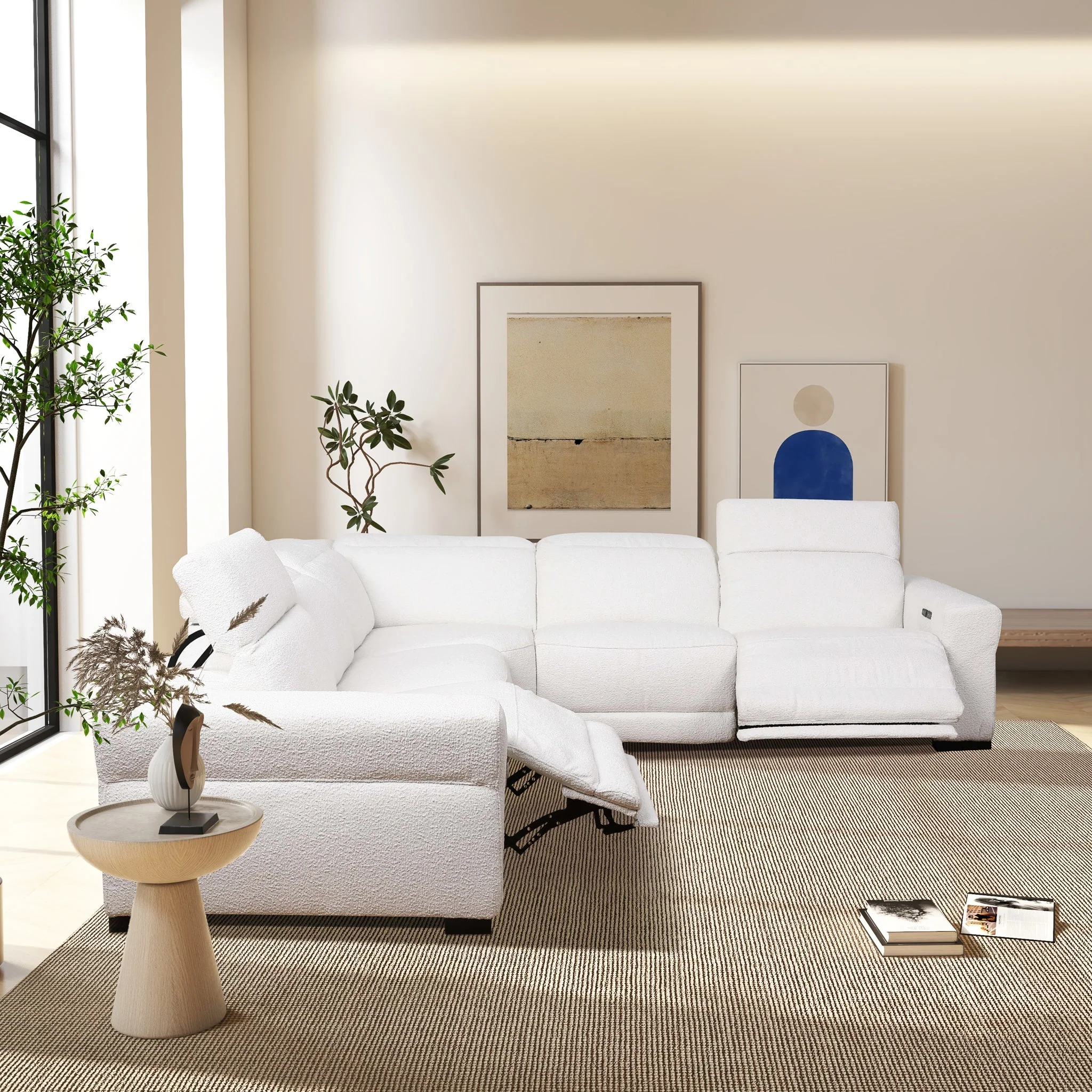 Yohan Reclining Sectional Sofa - White Boucle - Image 3