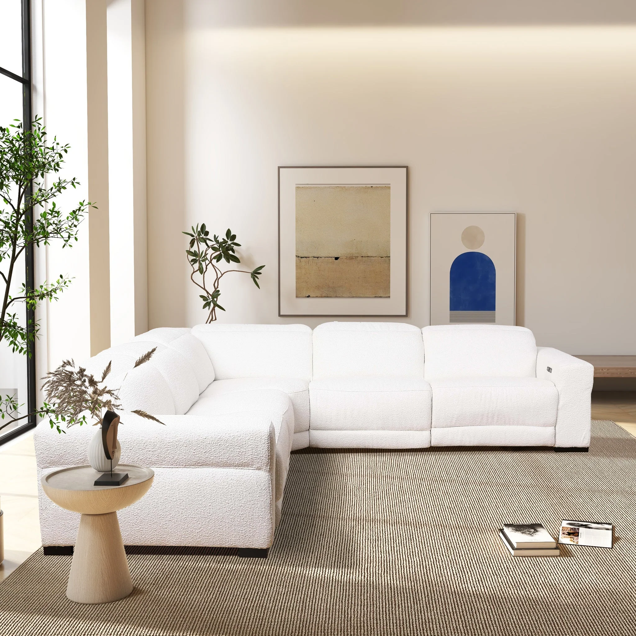 Yohan Reclining Sectional Sofa - White Boucle - Image 6